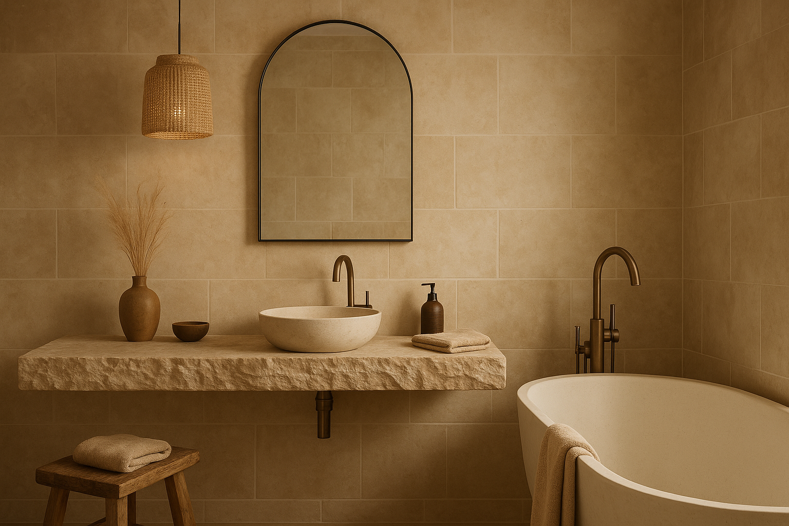 The Modern Rustic Bathroom: Warm Neutrals & Natural Stone